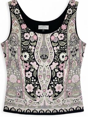 100% Liquid Silk Black & Pink Paisley Floral Scoop Tank